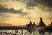 Albert Bierstadt View of Chimney Rock, Ogalillalh Sioux Village in Foreground oil on canvas